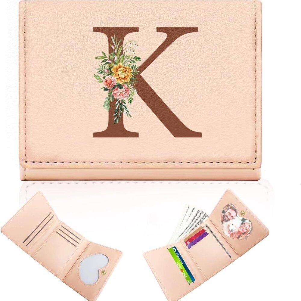 Faux Leather Girls Wallet 7 Card Slots Heart ID Window Compact Organizer